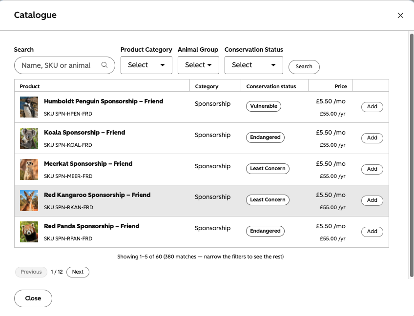 Custom HubSpot UI extension showing a product selection interface